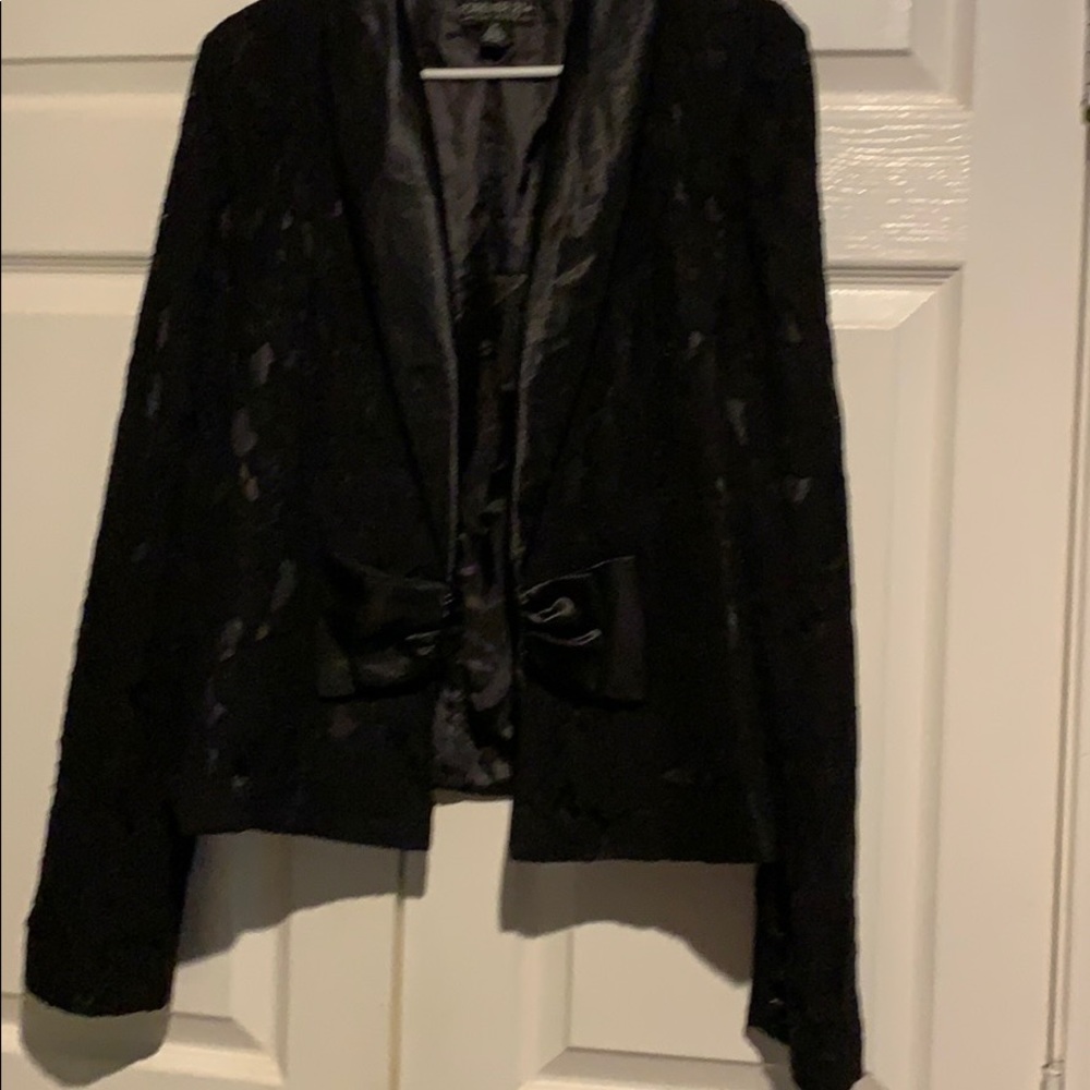 Black satin lined lace tux jacket